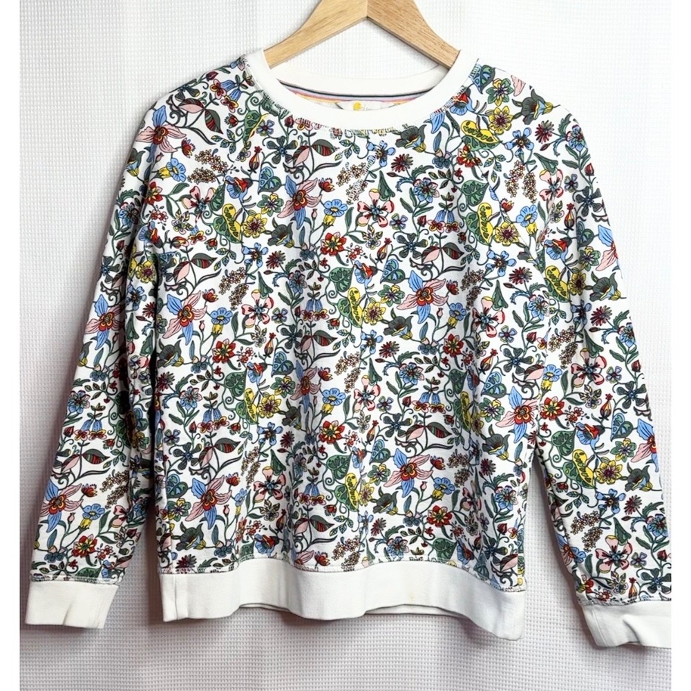 Boden Women Floral Crewneck Sweatshirt White Multi Color Cotton Blend Size S